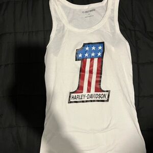 Harley-Davidson White Tank Top with American Flag Number Graphic